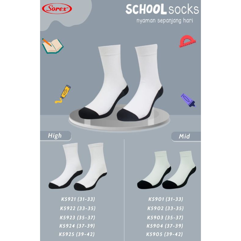 Kaos Kaki Sekolah Sorex K5901-5905 Kaos Kaki Sekolah Untuk TK-SMA