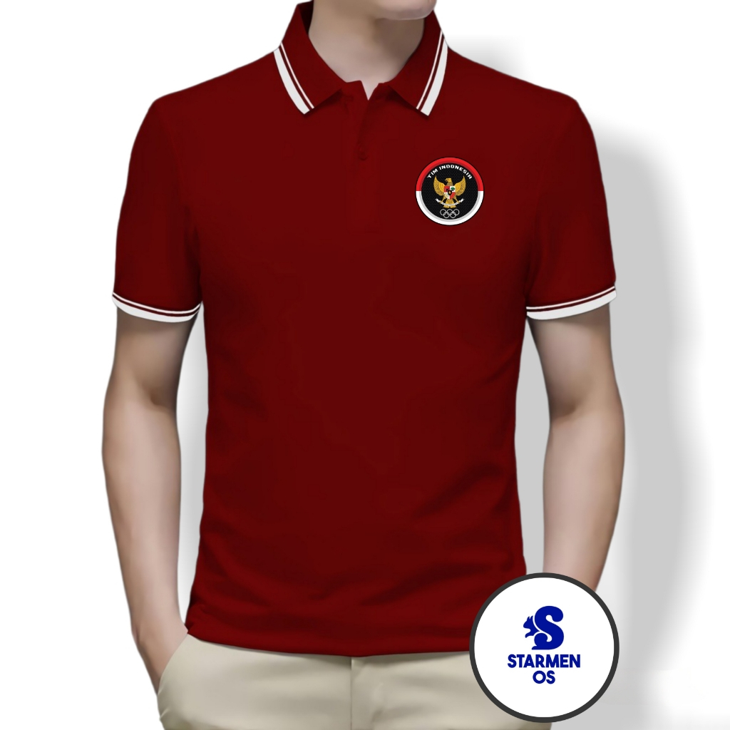 Kaos Polo Shirt Pria Kerah List Putih Logo GARUDA TIM INDONESIA SEA GAMES 2023