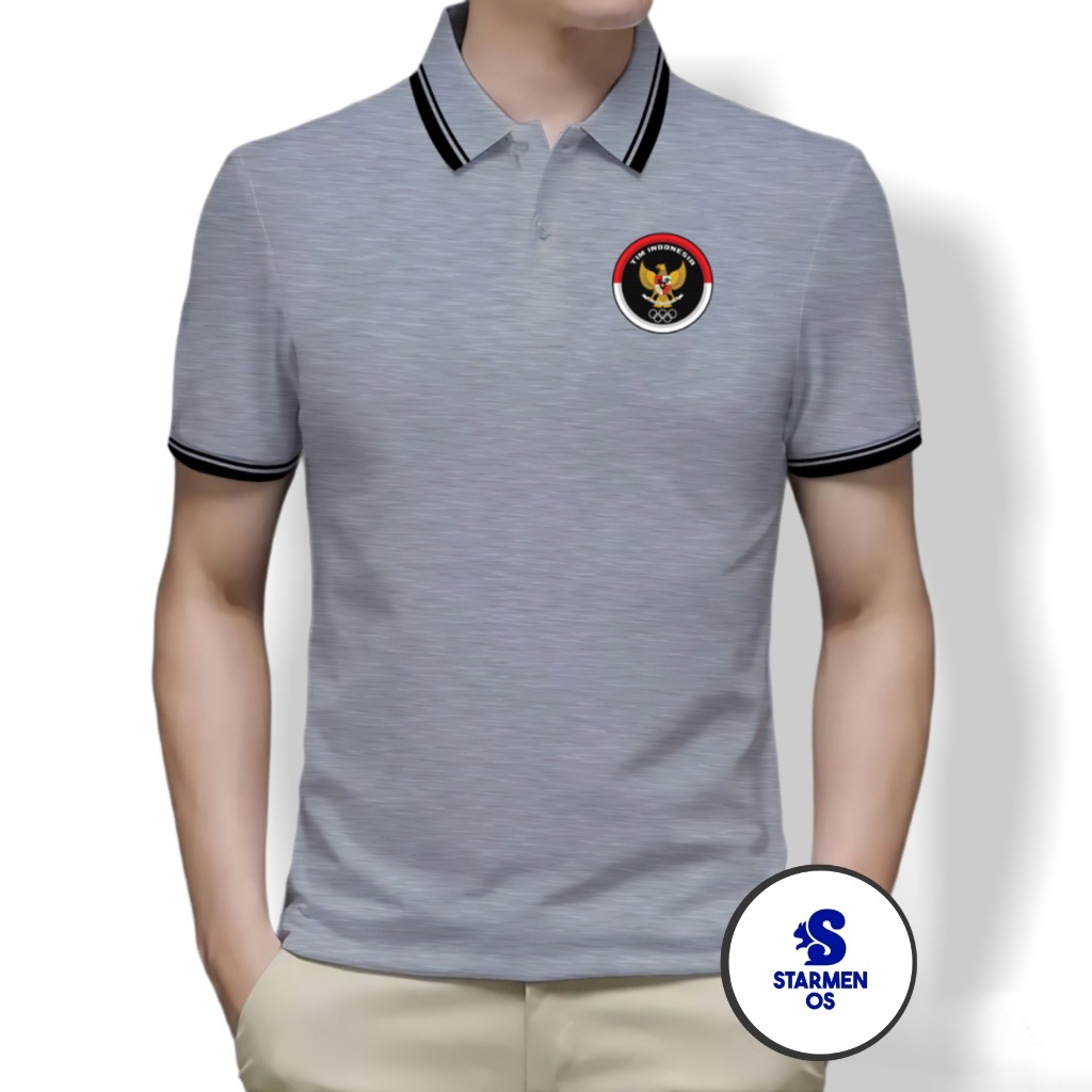 Kaos Polo Shirt Pria Kerah List Putih Logo GARUDA TIM INDONESIA SEA GAMES 2023