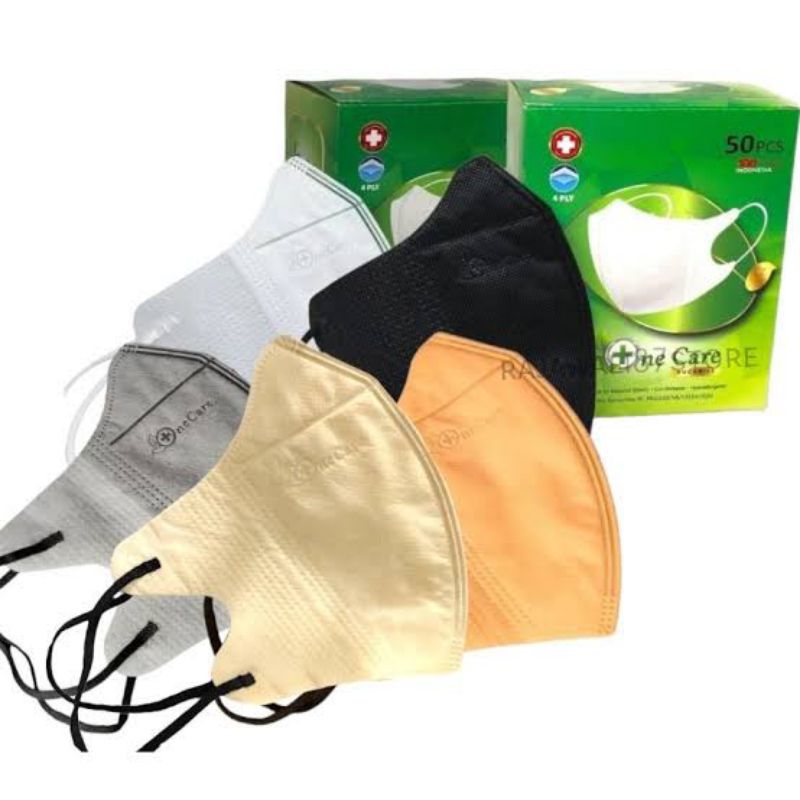 Masker Duckbill One Care 4PLY Hitam Putih abu abu isi 50 pcs