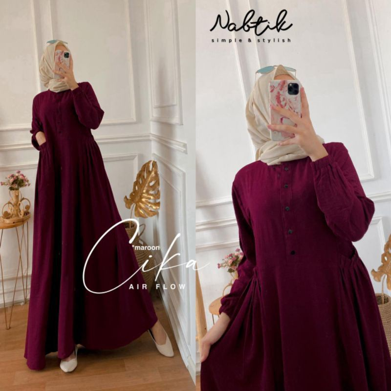 Pakaian Muslim Wanita Gamis Cika - Dress Muslim Wanita Airflow Crinkle - Dress Maxi - Midi Dress Muslim