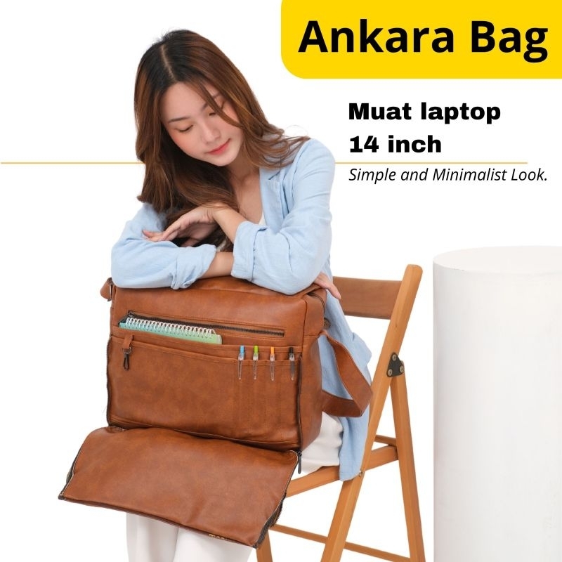 Ankara Bag by Manjua. Tas Kerja Selempang, Tas Kuliah, Tas Laptop, muat Laptop 14 inch.