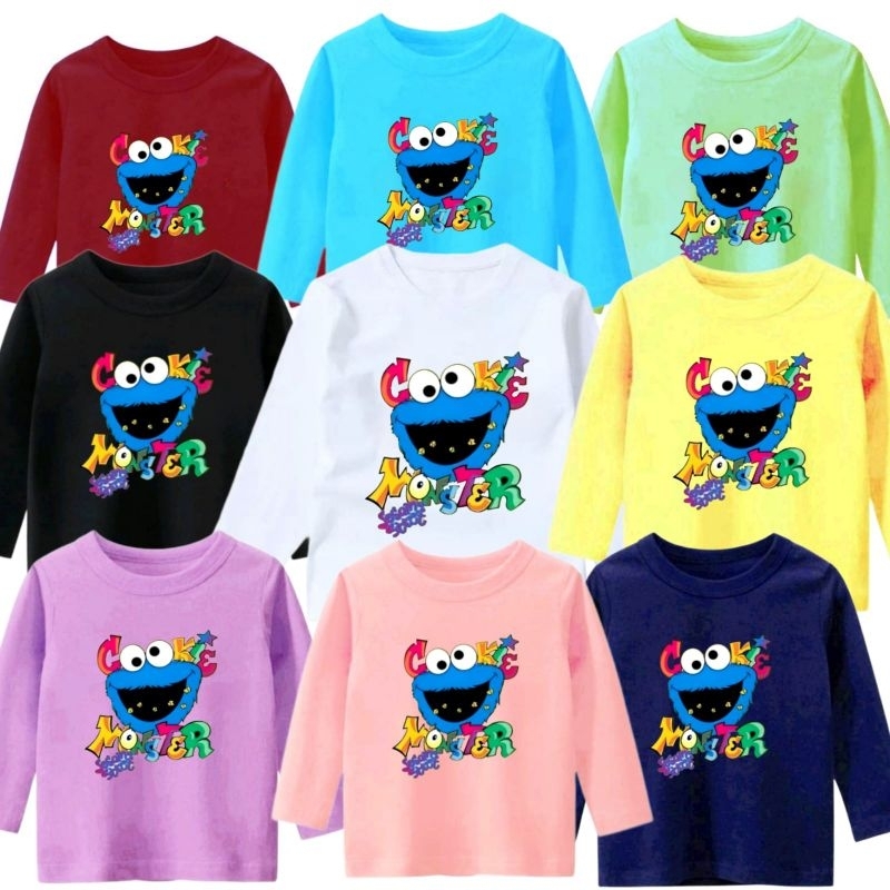 Baju Kaos Anak Lengan Panjang usia 1-12 Tahun cookie Monster