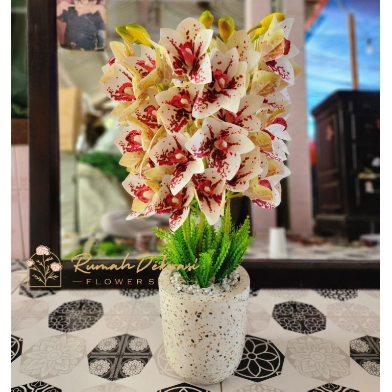 Cymbidium Latex / Anggrek Latex x10 kuntum / Bunga Hias Artificial