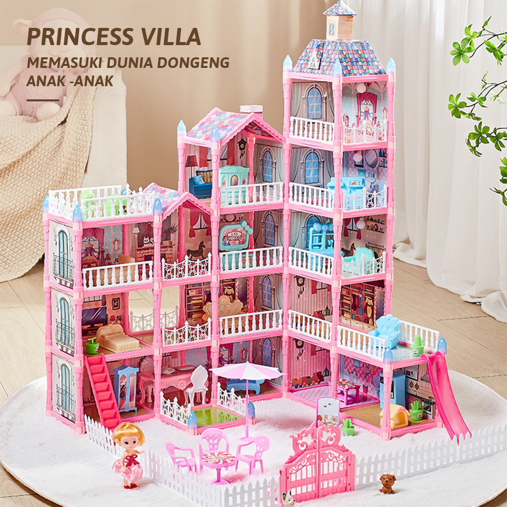 Uoptoy Mainan Princess Castle Rumah Rumahan Doll House  Play House Kado Ulang Tahun Cewek Perabot Mainan Edukasi Rumah Doll