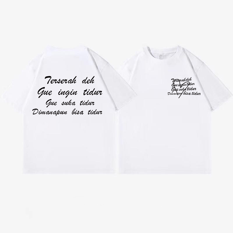 Kaos Couple Oversize Kekinian Vintage Letter Cartoon Pattern Printing Lengan Pendek T-shirt Baju Wanita Hitam