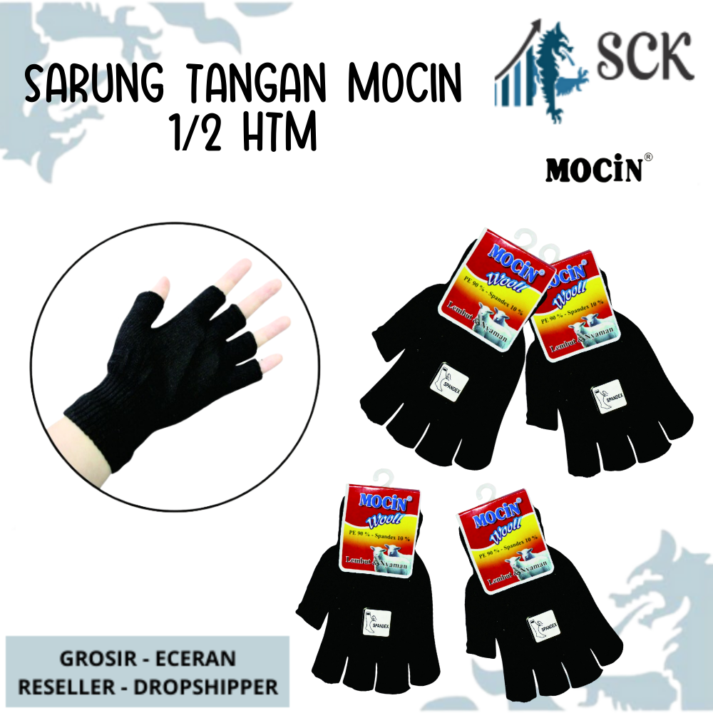 Sarung Tangan MOCIN 1/2 JARI Polos HITAM / Sarung Tangan Perempuan Dewasa Wanita / Perlengkapan Otomotif - sckmenwear GROSIR