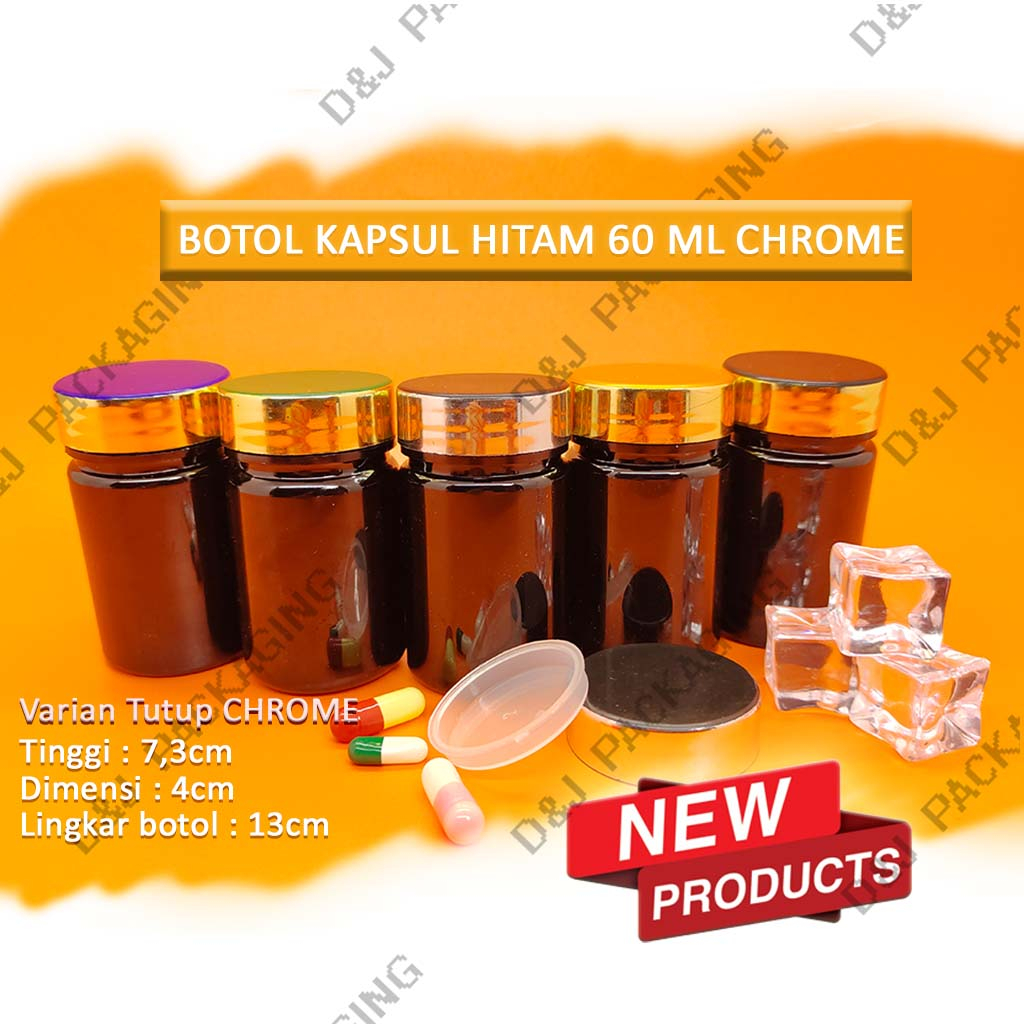 Botol kapsul 60ml HITAM / Botol kapsul HITAM isi 25-30 Putih + Plug Inner