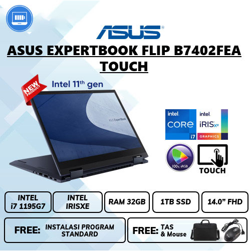 Laptop Asus expertbook flip b7402fea touch i7 1195G7 14&quot; Fhd