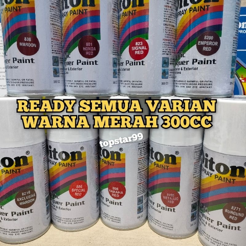 Pilok Cat Diton Varian Merah Metalik Glossy Mengkilap Candy Ferari 886 823 838 801 808 300cc