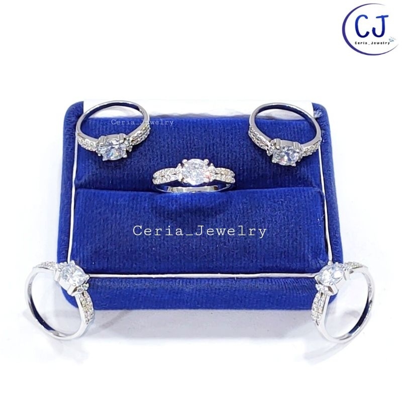 Cincin Perak Asli Silver Wanita 925 Lapis Emas Putih Model Desi Variasi Permata 4Baris Model Diamond - Perhiasan Perak Asli