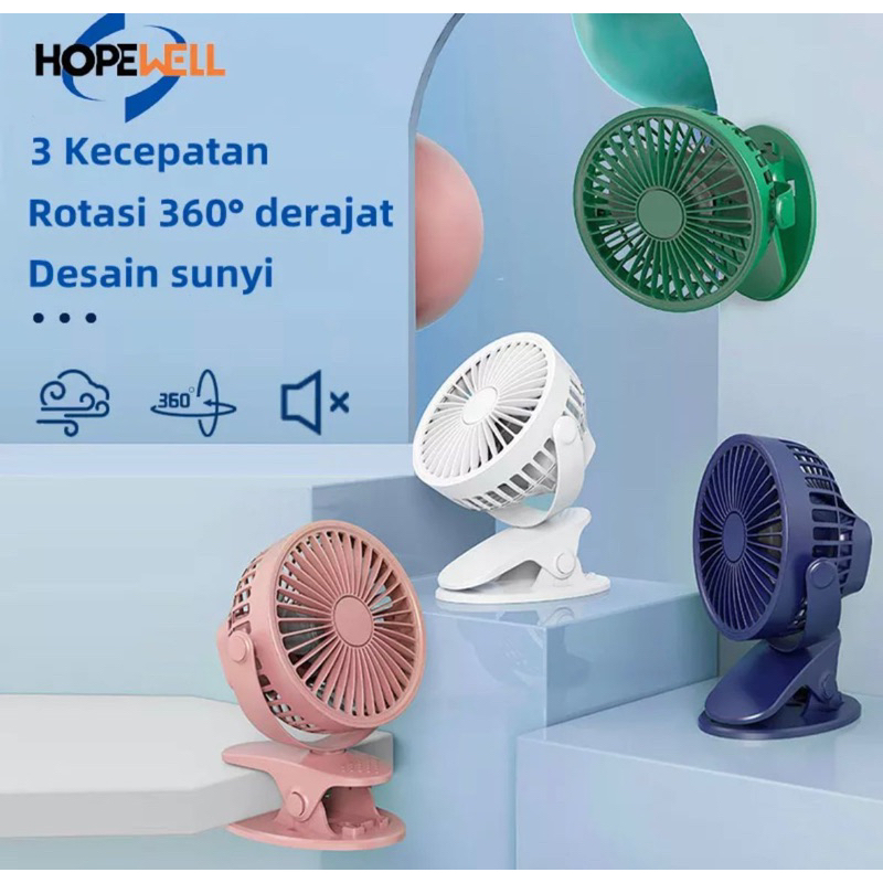 Kipas Angin Jepit Mini Fan Portable Meja / Tangan / Clip Gantung 360 ° Rotasi