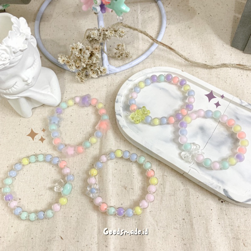 Gelang manik bola pastel rainbow