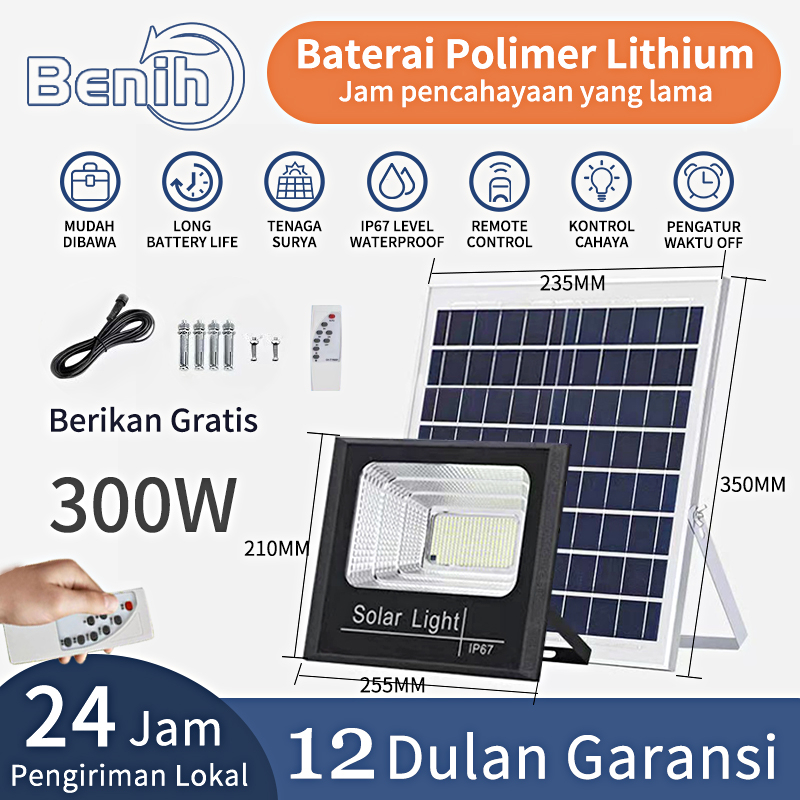 [Ready] BENIH DITINGKATKAN IP67 Upgrade Lampu taman tenaga surya outdoor Lampu taman lampu jalan led lampu jalan 100/200/300 watt cell+panel solar lampu for dinding/tiang luar IP67 tahan air otomatis Dengan Remote