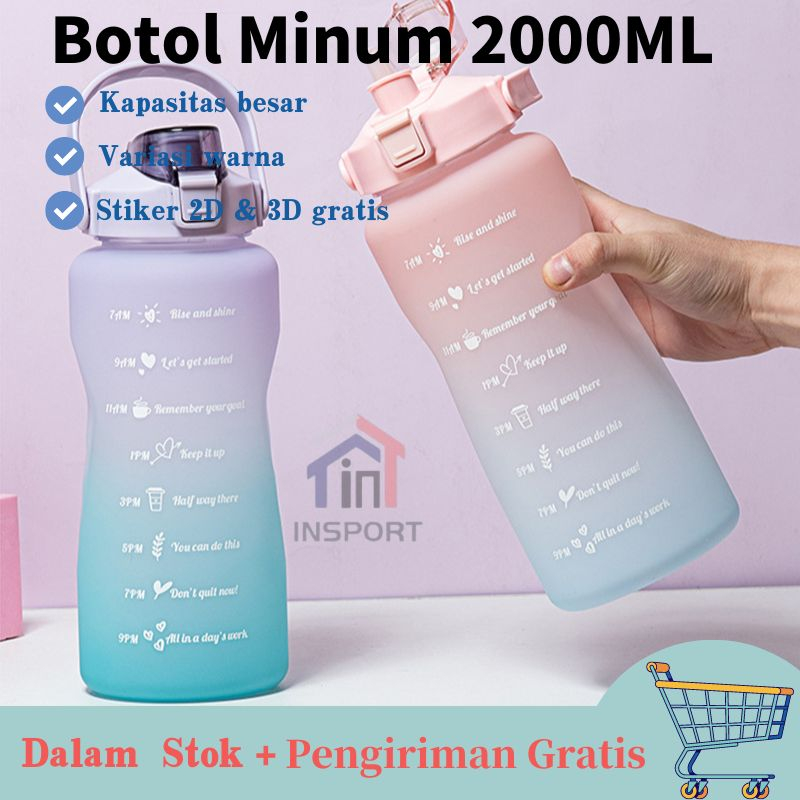 【Stok Lokal】Botol Gemoy Kotak Gradasi Viral 1500 ML Free Stiker Random dan TALI