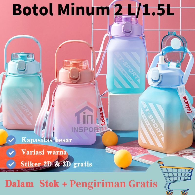 Botol Minum 2 Liter Botol Minum Viral Botol 2000ml Pelangi Botol Minum Motivasi FREE 2D&amp;3D STICKER