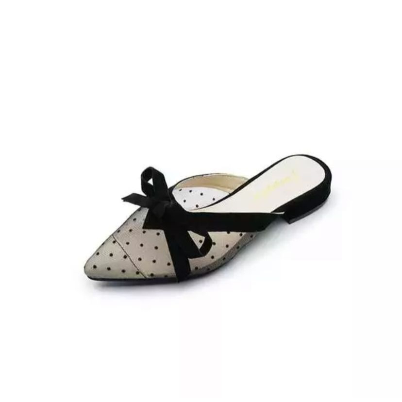 Alas cokoer -slop flatshoes wanita dewasa Brukat ET 03 pita kecil fulkadot