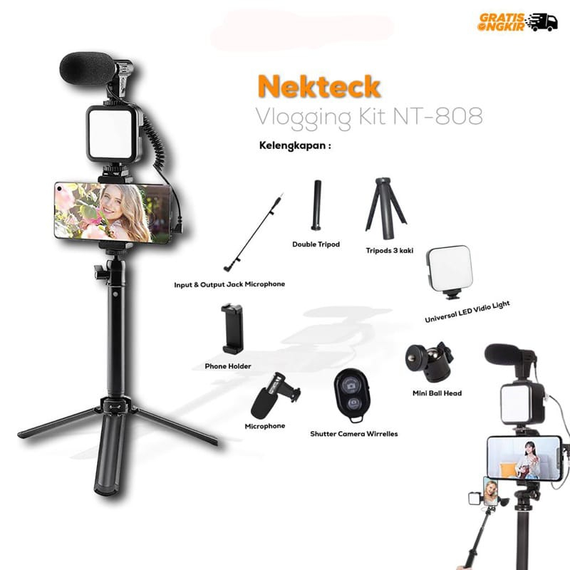 NEW TONGSIS  VLOGGING KIT NT-808 /VLOG NEKTECK DAPAT 7 SET LIVE STREAMING ORIGINAL