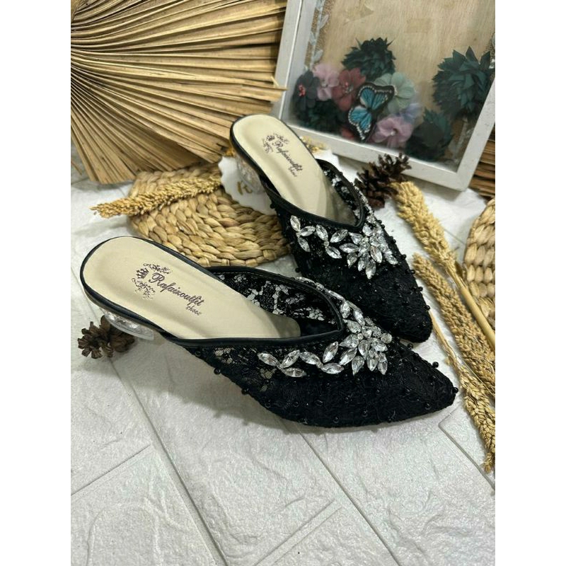 Sepatu wedding pesta cantik dhara hitam 3cm kaca