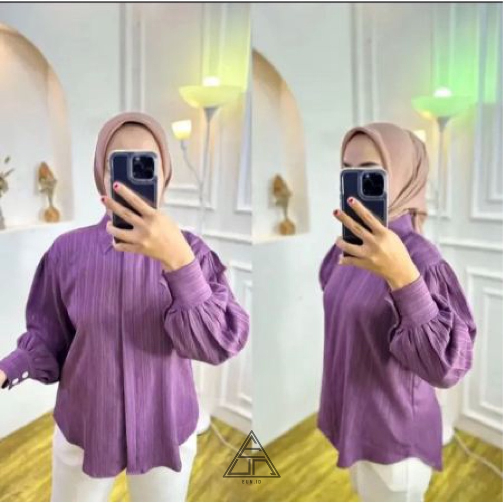 Atasan Kemeja Inara Lady Crush - Atasan Blouse Lengan Balon Full Kancing