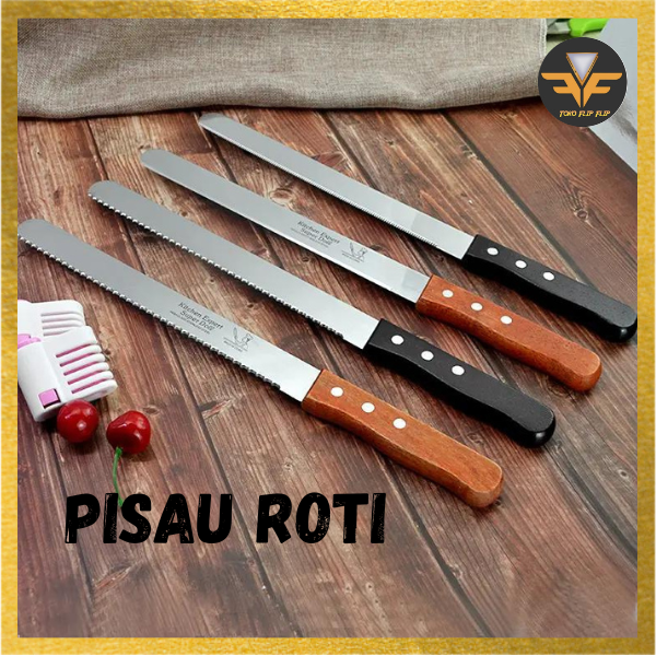 Pisau Roti Gerigi Kue Cake Keju Gagang Kayu Panjang Bahan Stainless Steel Serrated Cake Knife Bread Cheese Cutter Serbaguna TERLARIS TERMURAH