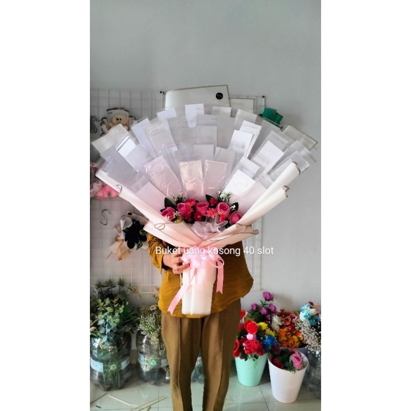 BUKET UANG KOSONG 30 /40 /50 LEMBAR  MIX BUNGA/FREE KARTU UCAPAN/BUKET UANG/BUKET LAMARAN /BOUQUET