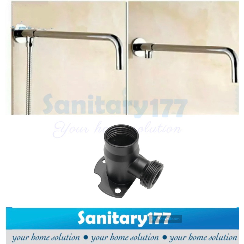 Tee wall shower STAINLESS 1/2in -bracket sambungan T tiang pipa wall shower hitam black  tanpa bobok Tembok nepel fitting instalasi luar shower tembok stenlis 1/2