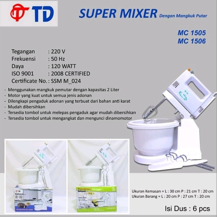 TD/YAMAKAWA Mixer Com 2 Liter Mangkok Putar MC 1505 / 1506