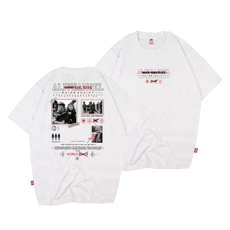 kaos baju T-shirt distro PUTIH WAR CULTHURE ALIVE ANGEL / kaos / baju / kaos dewasa lengan pendek / 