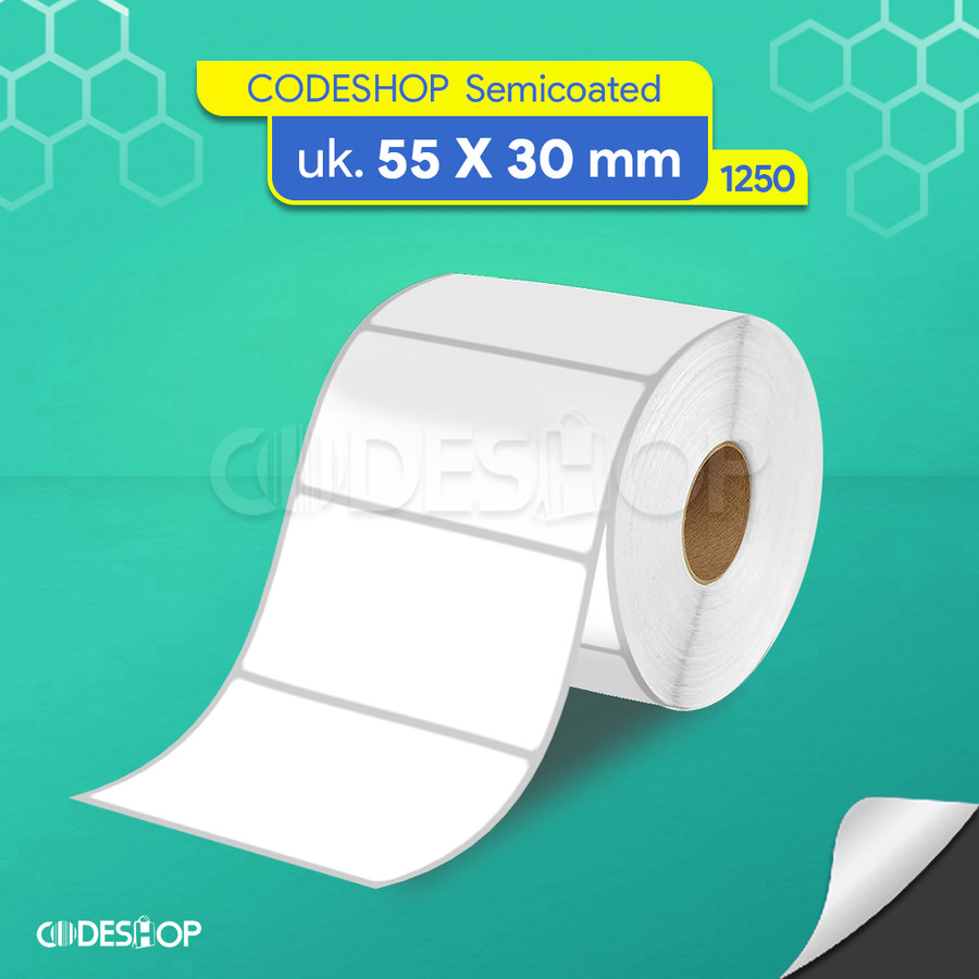 

Stiker Label Semicoated 55x30mm isi 1250 Pcs Core 1" Perforasi Gap