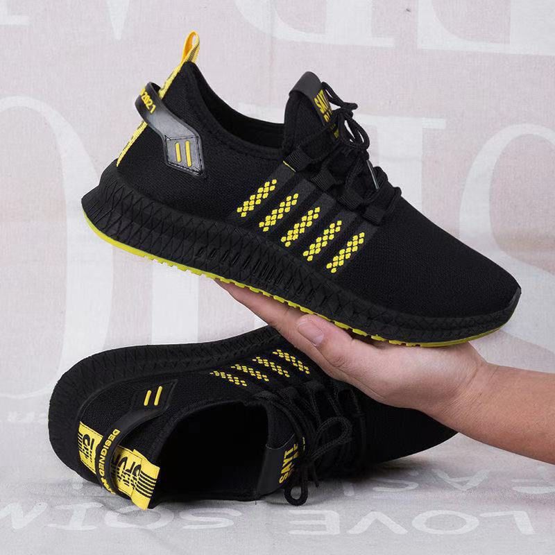 Sepatu Sneakers Pria Olahraga Sport Shoes Casual Running Hitam Kuning