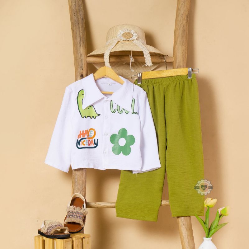 Baju Setelan Anak Perempuan Crop Top EMOJI Viral Crinkle DTF | Baju Kemeja Anak Cewe Usia 2-9 Tahun