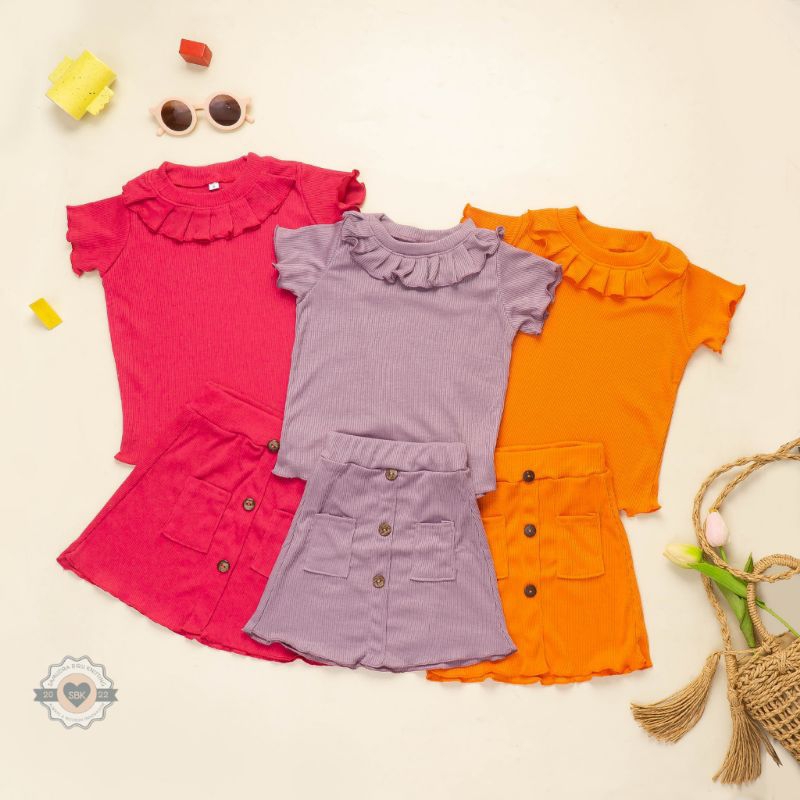 Baju Setelan Rok Anak Perempuan Raisa 1-5 Tahun Ruffle Knit Rib Rok Bahan Knit rib