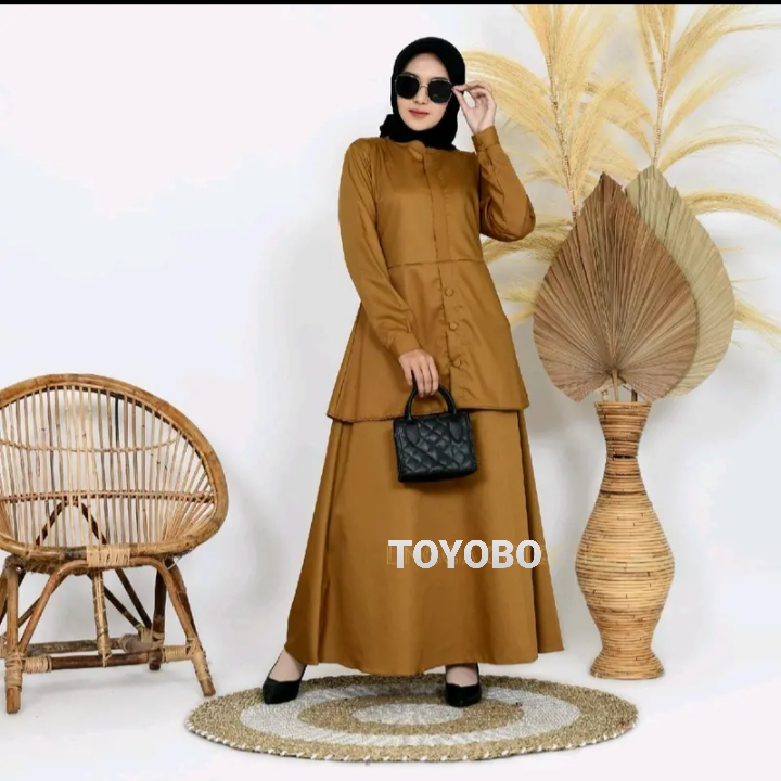 SETROK BAJU PEMDA KHAKY  TOYOBO ( TUNIK + ROK ) S-M-L-XL-XXL JUMBO TERBARU