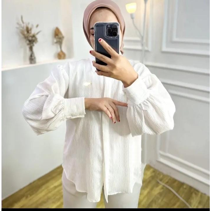 Blouse crinkle airflow terbaru kekinian 2022 kemeja wanita lengan panjang