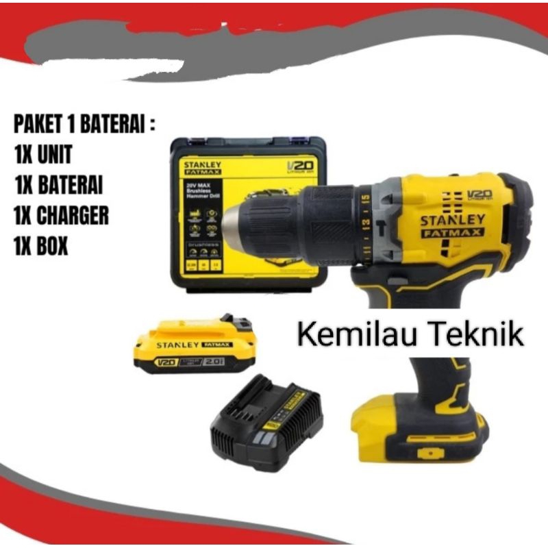 Mesin Bor Baterai Impact Hammer Drill STANLEY SBD715D2K Brushless 20V SBD715 SBD715D2K-B1 bor tembok