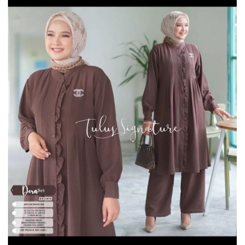 DERA Set/Stelan Long Tunik Kringkle Terbaru/One Set Wanita Long Tunik Kringkle Airflow