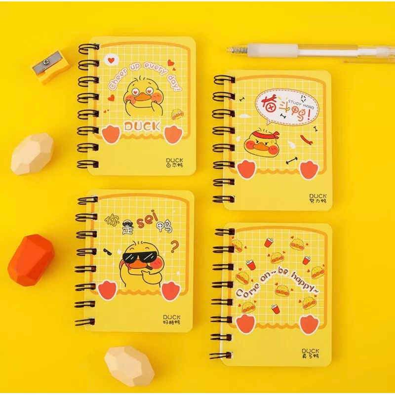 

1 buah buku notebook A7 notes ring spiral motif bebek duck kuning yellow cute buku tulis catatan mini notes book duckling soang itik chick chicken cute kawaii jurnal scrapbook