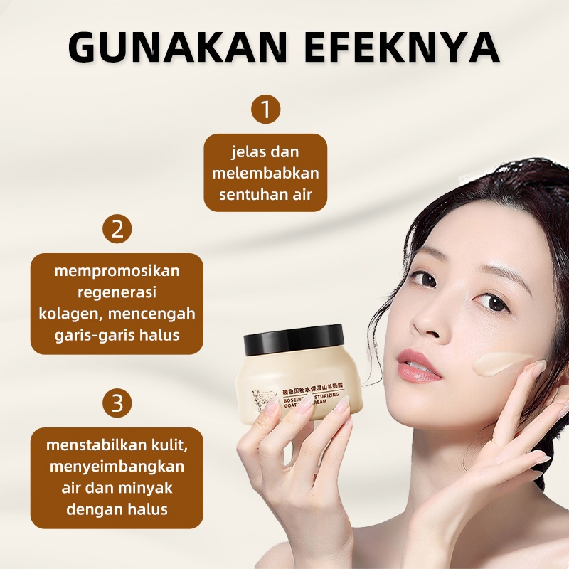 Krim pelembab wajah Cream pelembab wajah Moisture cream Perawatan wajah Krim pemutih wajah 100g Krim pagi dan malam Anti-penuaan keriput kekeringan retak Memutihkan melembabkan dan mencerahkan kulit wajah Pelembab multi-aksi susu kambing 100% asli