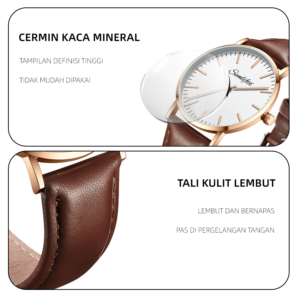 SUNLIFEX Jam Tangan Couple Sebenar dan asli Quartz Kulit  Bisnis Mode Anti Air Couple Watch