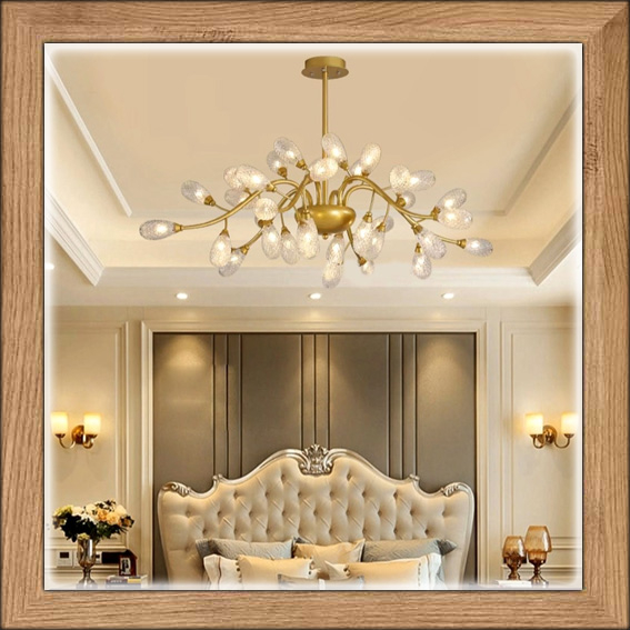 Lampu hias gantung premium cabang MODERN LED kaca oval motif bunga tulip chandelier elegan minimalis