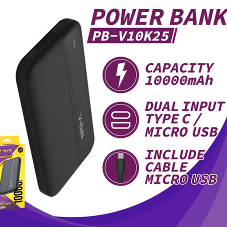 Powerbank VGEN PB-V10K25 10000mah Original Dual Input Slim Design