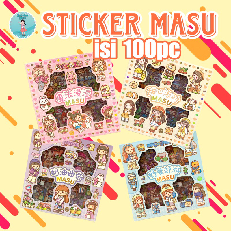 Paket Stiker Senmu Masu isi 100pcs Anti Air Stiker Karakter Cewe Cute Cod/Stiker Masu/Sticker Masu/Stiker 2D Motif Kartun Korea Lucu 100 Lembar Anti Air /Dekorasi Handbook Scrapbook DIY/Stiker kartun tahan air PET