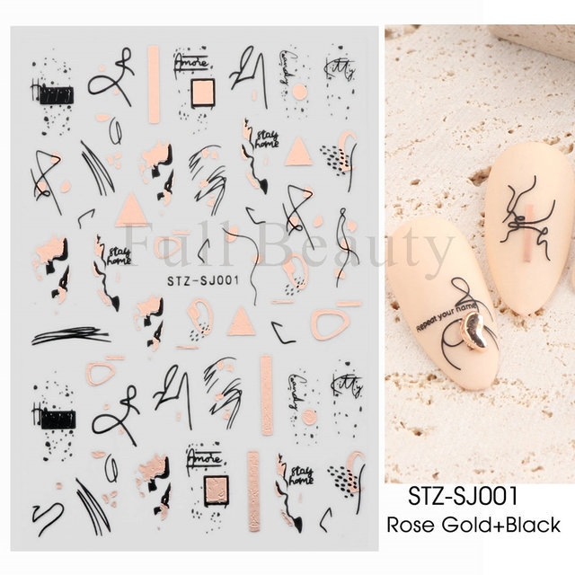 TAO Stiker Kuku Nail Art Sticker Abstrak Gold Rosegold Black Foil 3D series STZSJ