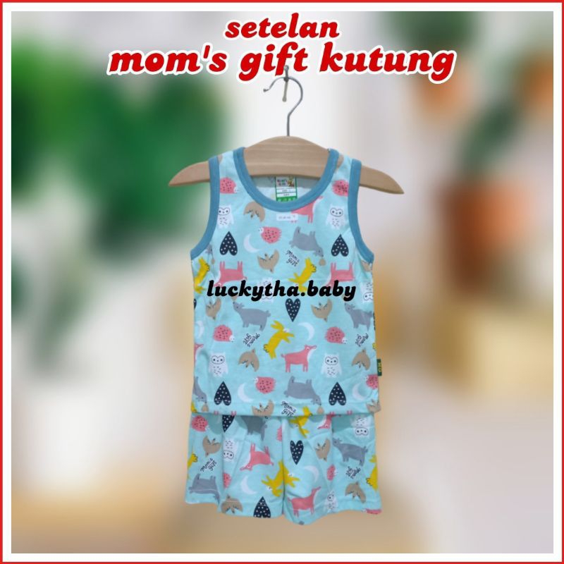 mom's gift setelan kutung anak Dino  warna full print / setelan singlet anak Dino / setelan anak mom's gift