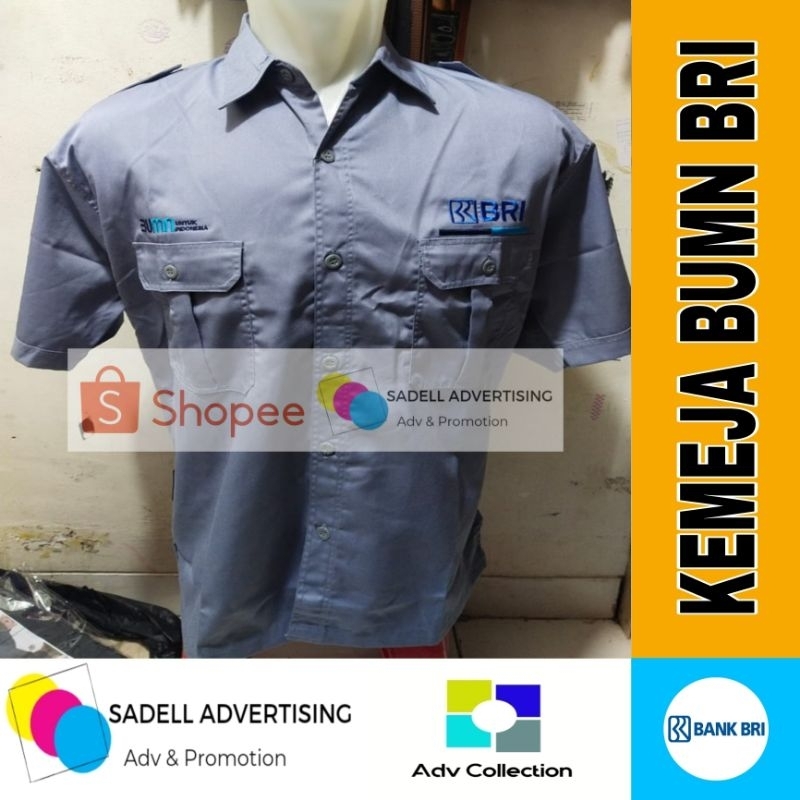 Kemeja PDH BUMN Bank BRI Seragam PDH Bank BRI BUMN Abu Lengan Pendek Pria Bordir