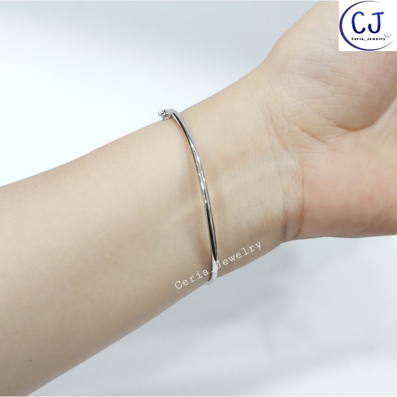 Gelang Tangan Wanita Perak Asli Silver 925 Lapis Emas Putih Model Bangle Bulat Cart'ir Silang - Perhiasan Perak Asli