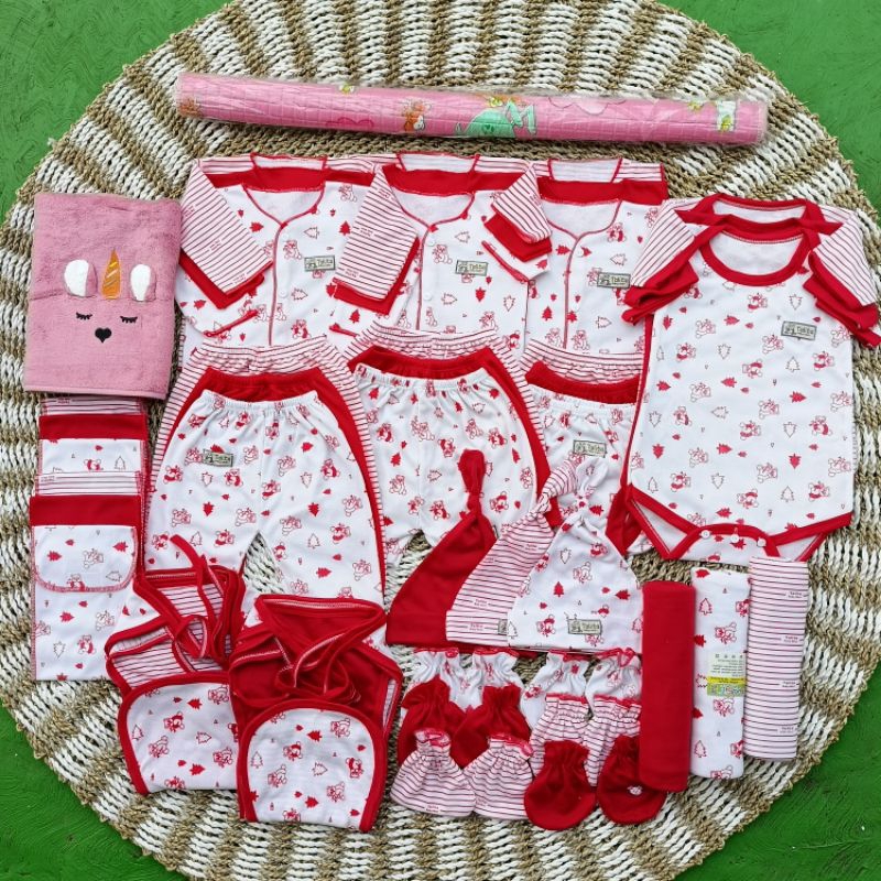 53 PCS Perlengkapan Baju Bayi Baru Lahir Seri Merah/Paket Brojol Baby/Paket Hemat Lengkap Terkomplit talitababywear