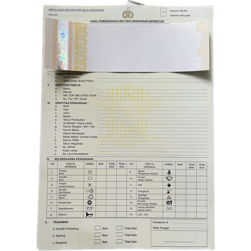 Kertas Gesek Stiker Nomor Rangka dan Mesin Samsat Resmi Cek Fisik Kendaraan Motor Mobil Gesekan Polda Termurah