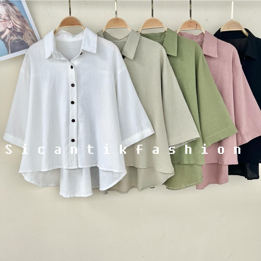 Kemeja Wanita Bahan Linen Crinkle